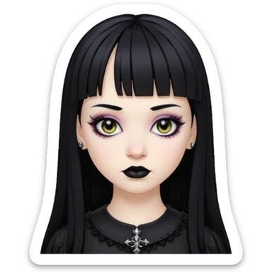 Faça uma moça de cabelo preto e micro franja pálida e com maquiagem gótica sticker