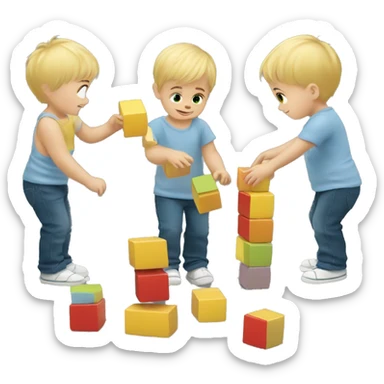 Blonde toddler boy playing with Toy blocks sticker