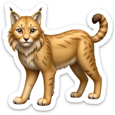 Cinematic-Lynx-Realistic-Full-Body-Standing on all fours-Emoji – head tilted dramatically, sleek golden-brown fur with faint spotting, long legs and large paws poised elegantly, simplified yet realistic focused features, highly detailed, glowing with an almost sarcastic glow. sticker