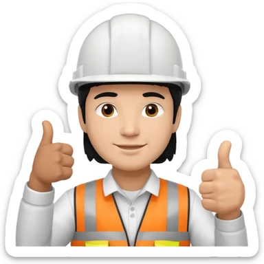Una persona con pelo negro varon con casco blanco inginiero cilvil pulgar arriba sticker