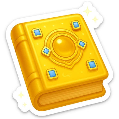 Create a mystic yellow book that looks magical, glowing, and enchanted with subtle sparkles and no flames. Render it in the style of apple emojis with no background. sticker