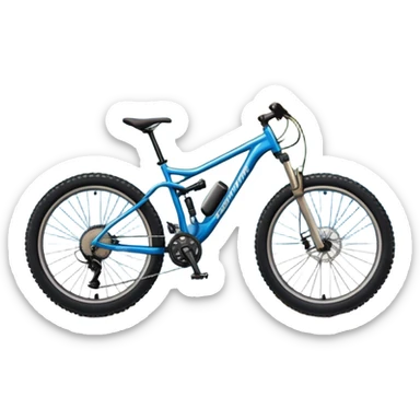 An icon featuring a mountain bike parked at the summit of a mountain, overlooking a vast mountain range and winding trail below. The backdrop includes rugged peaks, rolling hills, and a clear blue sky, with the sun casting warm light on the scene. Transparent background emphasizes the adventure. sticker