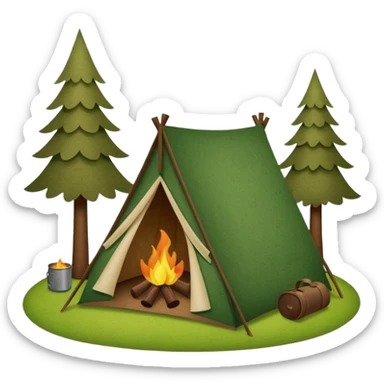 Camping sign of grass made of felt texture, scrapbooking style, transparent background sticker