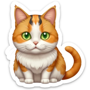 full body calico tabby cat with skinny head and fat body with an anxious face sticker