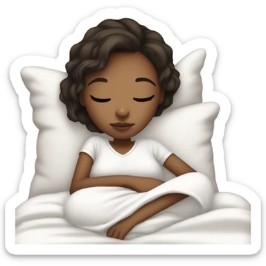 Properly Teen girl cozyly sleeping short dark brown hair wearing white pjs sticker