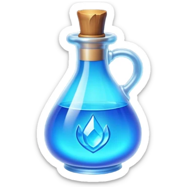 Clash of Clans aesthetic: Cinematic Playful Pixel 3D blue mana Potion Emoji, rendered in a 3D vector-style similar to standard emojis with minimal shading and bold, simplified shapes. A compact, distinct form with signature details, softly glowing with a pixelated adventure charm. Simplified yet unmistakably iconic, highly detailed and consistent, glowing with a soft radiance and high shine. Stylized with a touch of classic pixel-art charm and a soft glowing outline, capturing the essence of a beloved gaming relic with a friendly, playful manner! sticker