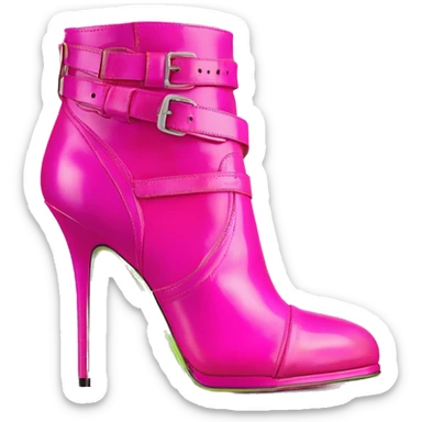 Realistic isolated top view of a pair of hot pink,and lime green ombre Jimmy  Choo stiletto ankle bootie boots.  sticker