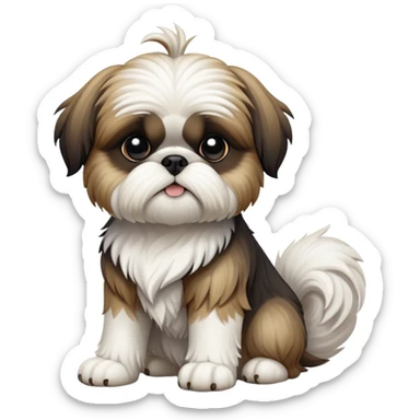 cinematic-[Shish tzu]-realistic-full-body-sitting-emoji,-tail-resting-loosely-beside-its-paws,-head-tilted-dramatically, -scruffy-[white]-fur,-simplified-yet-realistic-focused-features,-highly-detailed,-glowing-with-an-almost-sarcastic-glow sticker