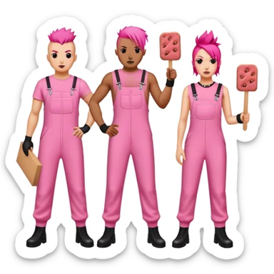 punk artists in pink jumpsuits picketing for spam meat is art sticker