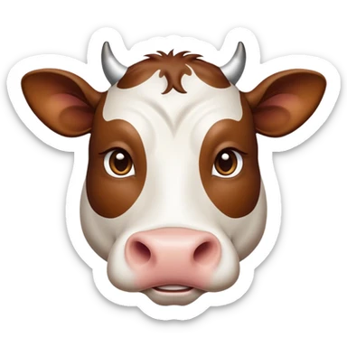 cinematic-noble-brown-and-white-cow-portrait-emoji,-poised-and-regal,-with-a-large,-sturdy-build-and-a-beautifully-patterned-hide-of-rich-brown-accented-by-crisp-white-patches,-deep-set-soulful-brown-eyes,-simplified-yet-sharp-and-sophisticated sticker