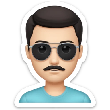 pretty handsome bratz man, wearing sunglasses , with black black black  eyes,  short dar, short mustache pale skin, defined jawlines sticker