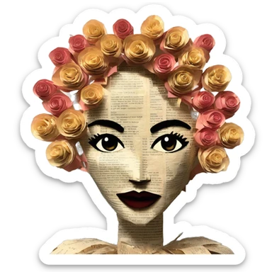  lady face made of 420 origami newspaper roses hemp leaves lantern fairy lights burning paper flowers and hemp leaves in hair  sticker