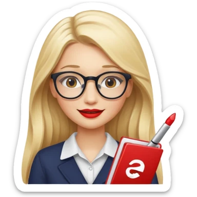 blondy girl with glasses learn analytics she is so pretty and seems like director bitch of company. with long hair and red lips and with makeup sticker