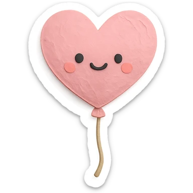 adorable pastel pink heart balloon, floating, tiny kawaii face, no arms or legs, full body, paper craft style sticker