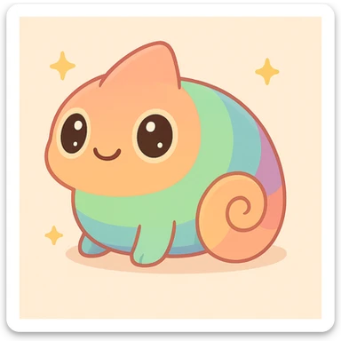 Make the rainbow chameleon more detailed with subtle highlights and shadows, keeping the cute and round style and vibrant colors. Enhance the cuteness with gentle shading and highlights for depth. sticker