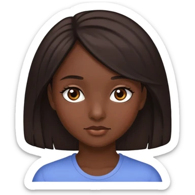 A girl with dark skin, hair that is not too long or too short, dark brown hair and dark brown eyes.   sticker