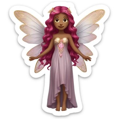 Beautiful, flower, fairy, pink, silver, gold, long burgundy hair, wings sticker