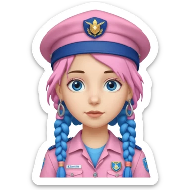 very pretty girl big blue eyes, scout girl with pretty pink uniform, blue dreadlocks, and big earrings and scouts hat sticker