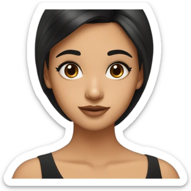 South Asian girl who wears black dress and has a black hair, with a tiny black mole on her right cheek, closer to nose, has black eyes and straight hair sticker