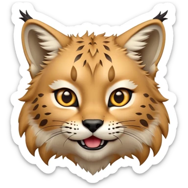 Cinematic-realistic cute-Lynx-Portrait-Emoji – Head tilted dramatically with an exaggeratedly amused expression, featuring a thick, tufted golden-brown coat with striking black ear tufts, wide, expressive amber eyes filled with playful disbelief. zoomed out to show shoulders sticker