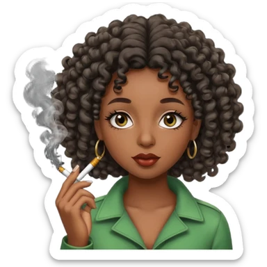 Black girl with eyelashes and curly hair smoking weed  sticker