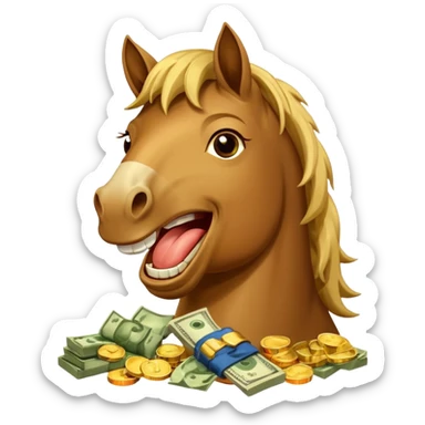Laughing horse who is a smart and rich bank clerk but laughing with money sticker