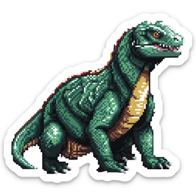 Pixel art komodo dragon with detailed scales and forked tongue sticker