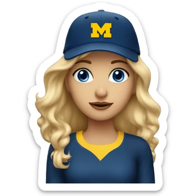 Blonde girl with blue eyes wearing University of Michigan hat sticker