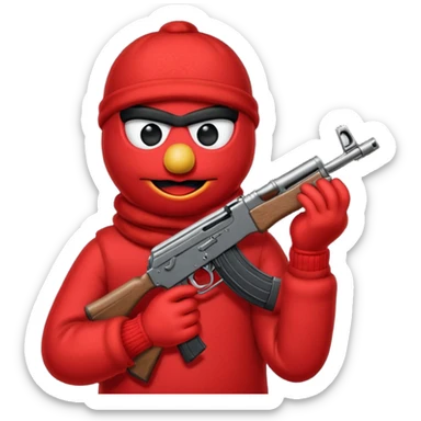 elmo with an AK47 and an bivakmuts sticker