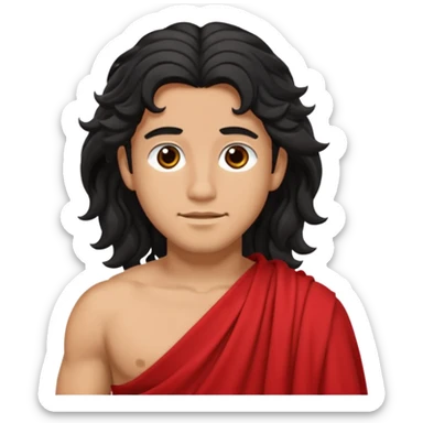 Adonis from Olympus Gods with long black wavy hair, red toga  sticker