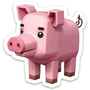 Minecraft pig, full body, pink blocky animal with square head sticker