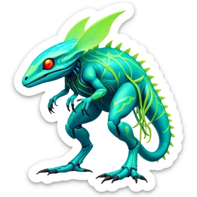 Tropical futuristic lush cool edgy neon Fionbri-Vernid-Elgyem-creature (full body) sticker