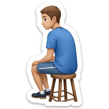 a person sitting on stool full back head turn. sticker