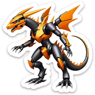 Cool Futuristic Black Orange Cyber-Digimon-Fakemon-Guilmon-Salazzle-Wargreymon-Mecha-fusion (full body) sticker
