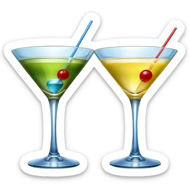 Create an two emoji of red and yellow martini cocktail, cheers with blue and green cocktail, no tube just cocktail in glass sticker