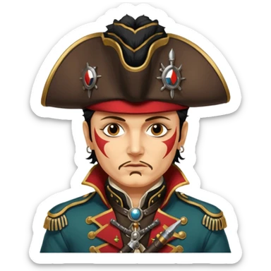 Adam Ant  painted with Indian war colors  is wearing a Hungarian Hussar'S JACKET, holds two firelocks-steam punk in his hands sticker