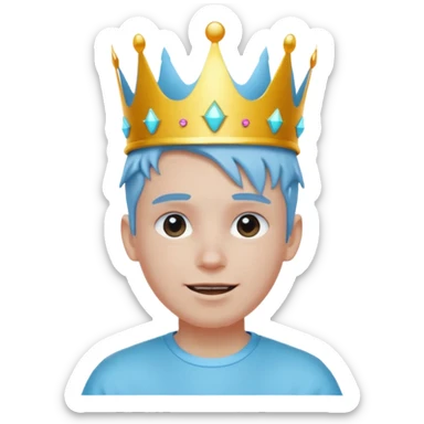 boy neon cyberpunk light blue happy crown white and blue sticker