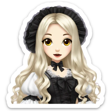 hime gyaru girl, victorian dress, black hair, vampire  sticker