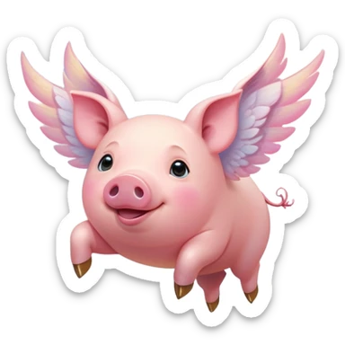 

A plump, rosy pig with a round belly and curly tail soars through the sky, its powerful wings shimmering in iridescent hues of white, gold, and pink. Each graceful flap lifts it higher, ears flapping in the breeze, while its bright eyes gleam with joy. Below, stunned farm animals watch in disbelief as the pig defies nature, snorting happily, a symbol of the impossible made real.








 sticker