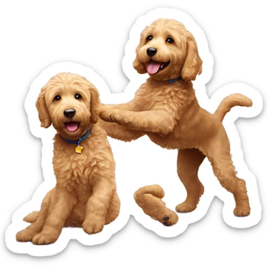 two golden labradoodles playing sticker