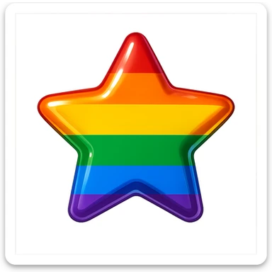 gay pride emoji, rainbow star, glossy and bright, no background sticker