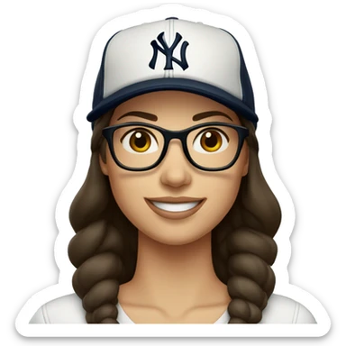 Brunette women smile with glasses New York Yankees cap sticker