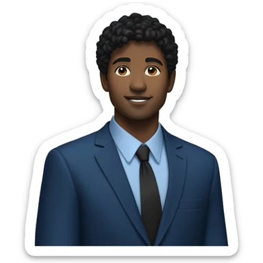 26 year old male portrait, small yes, black hair, blue suits sticker