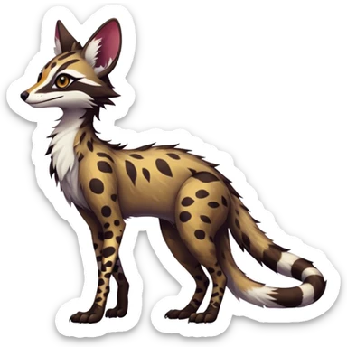 Feral Rare Fantasy dark vibrant warm-colored Vernid-Sergal-Genet-species by LiLaiRa, random markings, tufted ears, full body, 4 legs sticker