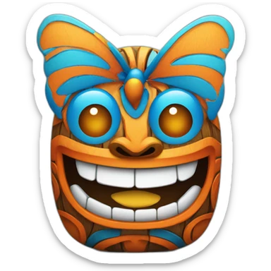 Blue and orange smiling tiki with butterfly  sticker