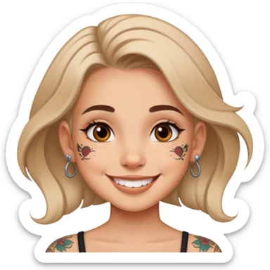 girl with small face tattoos, smiling sticker