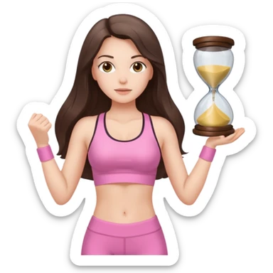 white brunette girl long hair with hazel eyes in light pink workout with hourglass figure sticker
