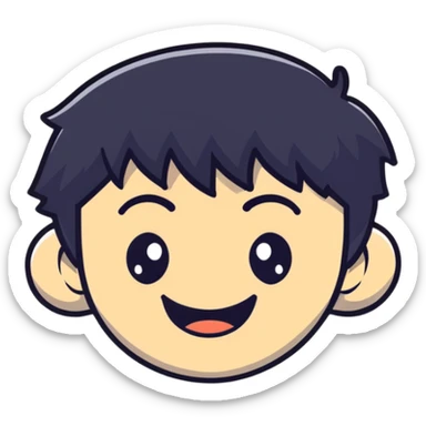 K-pop male idol face with black hair and a big smile sticker