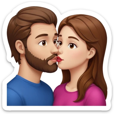 White man with brown hair and beard kissing lips with a white girl with brown hair sticker