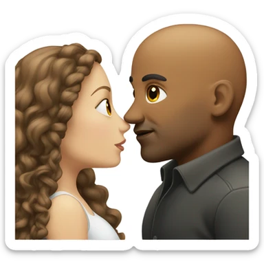 Brown bald man with chain hair kissing white woman with long brown hair sticker